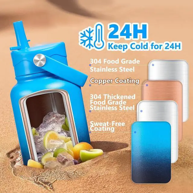 Alt view image 2 of 7 - Insulated Water Bottle with Lid & Boot & Stickers 40 oz Stainless Steel Sweat Free Bottle Keep Cold 24H BPA-Free Sports Wide Mouth Water Bottle BlueBlack