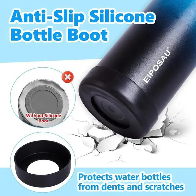 Alt view image 5 of 7 - Insulated Water Bottle with Lid & Boot & Stickers 40 oz Stainless Steel Sweat Free Bottle Keep Cold 24H BPA-Free Sports Wide Mouth Water Bottle BlueBlack