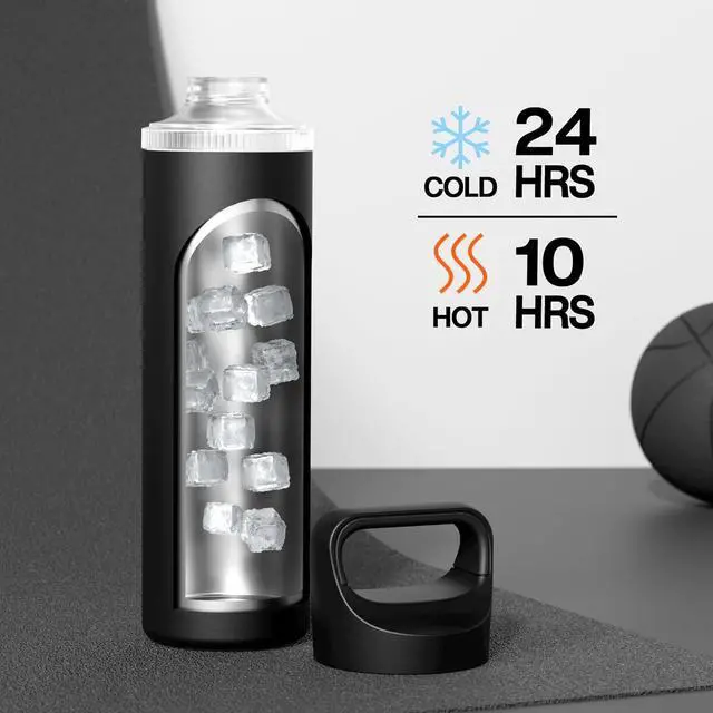 Alt view image 3 of 7 - 24 oz Insulated Water Bottle for Sports: 3 Lids Leakproof Keep Cold 24H Car Cupholder Friendly Stainless Steel Water Flask with Straw and Spout Caps for Gym School Work Cycling (Midnight Black)