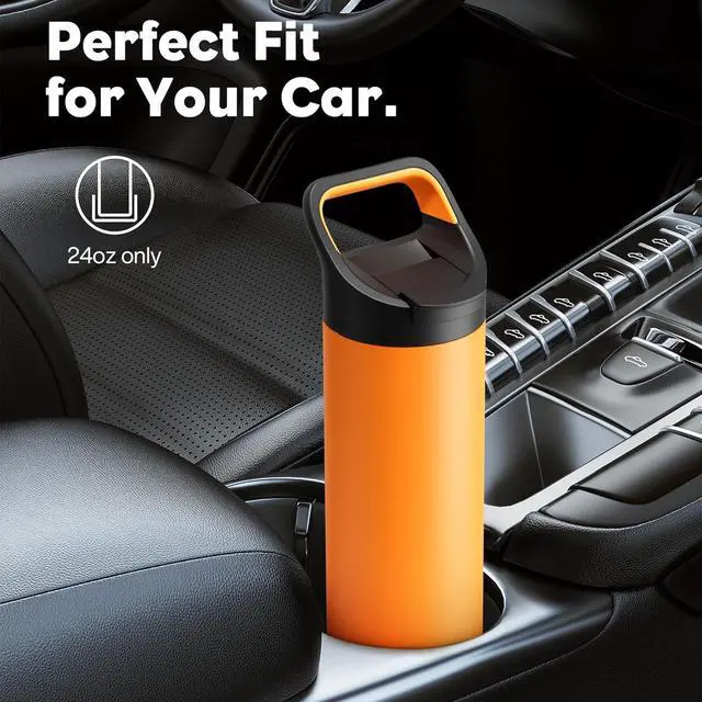 Alt view image 5 of 7 - 24 oz Insulated Water Bottle for Sports: 3 Lids Leakproof Keep Cold 24H Car Cupholder Friendly Stainless Steel Water Flask with Straw and Spout Caps for Gym School Work Cycling (Midnight Black)