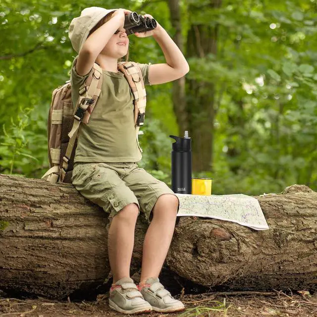 Alt view image 6 of 6 - Insulated Water Bottle 16 oz Double Wall Vacuum Stainless Steel Water Bottle Leak Proof Wide Mouth with Straw Lid & Spout Lid Keeps Cold and Hot(Black 1pack)