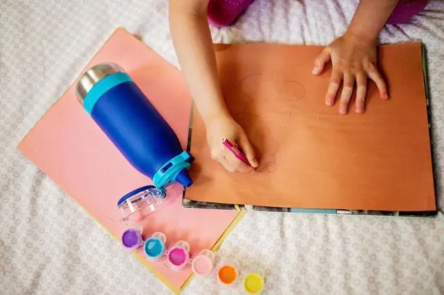 Alt view image 2 of 7 - Emma 14oz Vacuum Insulated Stainless Steel Kids Water Bottle with Straw and Built-in Carrying Handle and Leak-Proof Locking Lid for School Backpack Lunchbox and Outdoor Sports