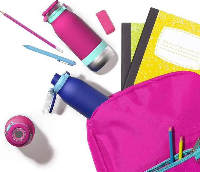 Alt view image 7 of 7 - Emma 14oz Vacuum Insulated Stainless Steel Kids Water Bottle with Straw and Built-in Carrying Handle and Leak-Proof Locking Lid for School Backpack Lunchbox and Outdoor Sports