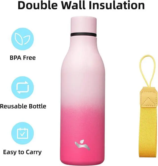 Alt view image 3 of 6 - Insulated Water Bottle with Strap 18 oz Double Wall Stainless Steel Vacuum Bottles Metal Water Flask Cherry