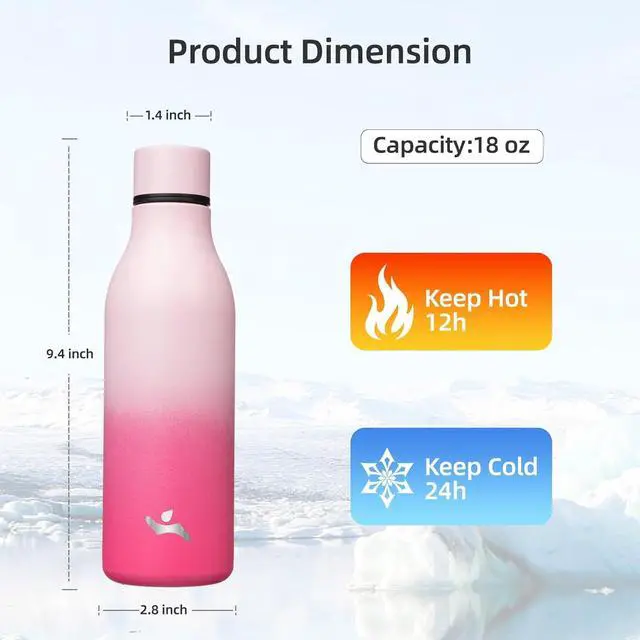 Alt view image 2 of 6 - Insulated Water Bottle with Strap 18 oz Double Wall Stainless Steel Vacuum Bottles Metal Water Flask Cherry
