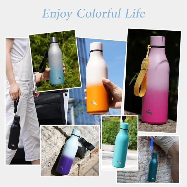 Alt view image 6 of 6 - Insulated Water Bottle with Strap 18 oz Double Wall Stainless Steel Vacuum Bottles Metal Water Flask Cherry