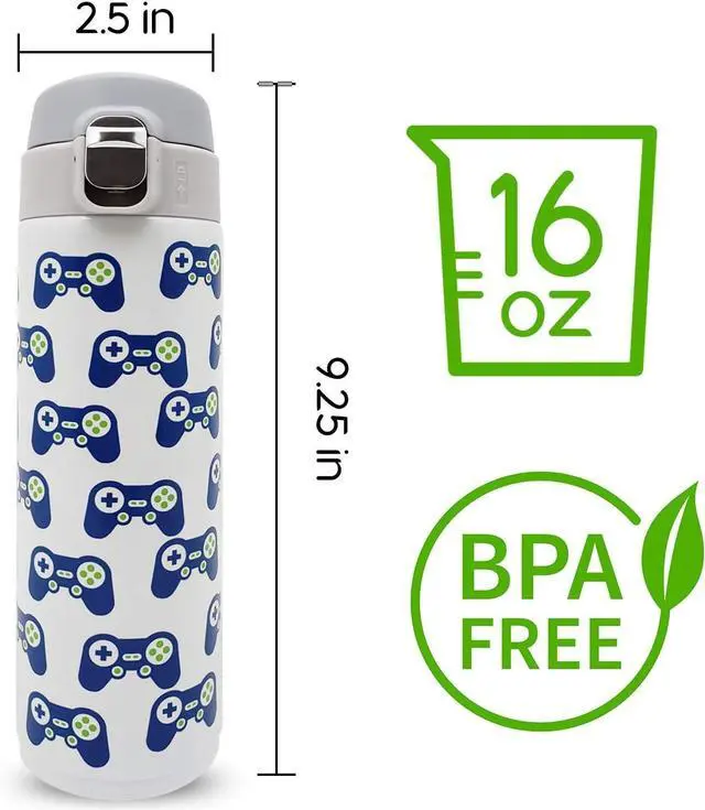 Alt view image 4 of 7 - Kids Water Bottle Stainless Steel Video Game Design Insulated Water Bottles for Kids - Proof Lock Lid No Straw Dishwasher Safe