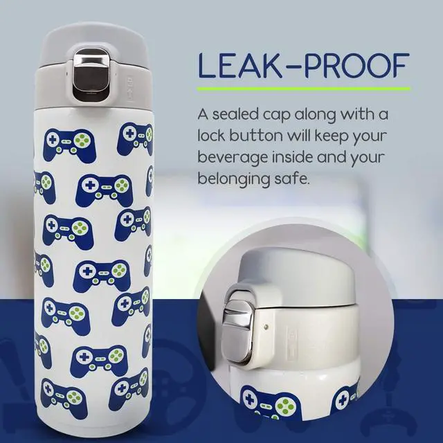 Alt view image 3 of 7 - Kids Water Bottle Stainless Steel Video Game Design Insulated Water Bottles for Kids - Proof Lock Lid No Straw Dishwasher Safe