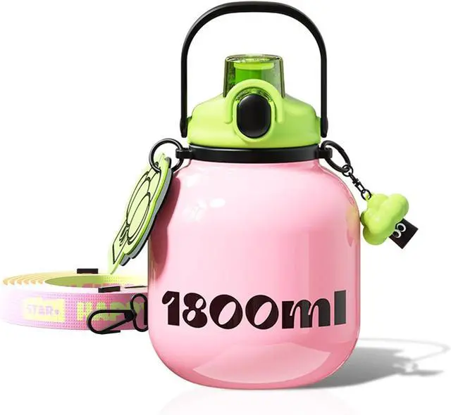Main image of Big Water Bottle with Straw and Carry Handle 60 oz Pink Wide Mouth Vacuum Insulated Stainless Steel Bottles Easy Carry Tumbler for Women
