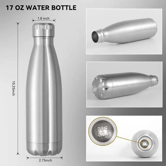Alt view image 3 of 7 - 17oz Stainless Steel Water Bottles Bulk Reusable Metal Sports Water Bottle Keeps Drink Hot and Cold BPA Free Double Wall Vacuum Cola Shape Insulated Water Bottles for Camping Gym 8 Pack