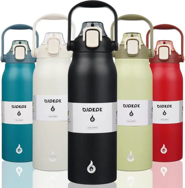 Main image of Insulated Water Bottles with Straw 57 oz Sports Water Bottle with One-handed Opening Lid BPA Free Leakproof Easy Carry Thermos Jugs Flasks for Gym Sports Outdoors Black