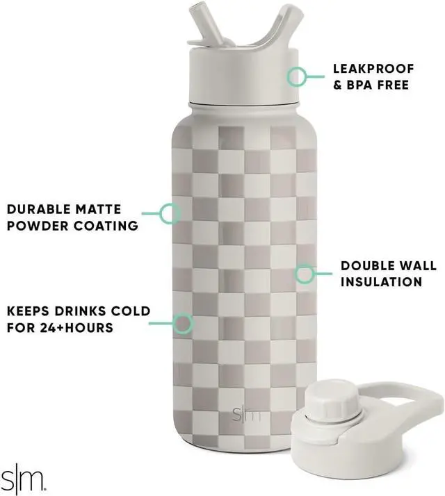 Alt view image 2 of 7 - Water Bottle with Straw and Chug Lid Vacuum Insulated Stainless Steel Metal Thermos Bottles | Reusable Leak Proof BPA-Free Flask for Sports Gym | Summit Collection | 32oz Checkmate