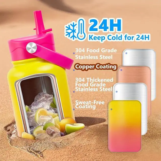 Alt view image 2 of 7 - Insulated Water Bottle with Lid & Boot & Stickers 40 oz Stainless Steel Sweat Free Bottle Keep Cold 24H BPA-Free Sports Wide Mouth Water Bottle YellowRed