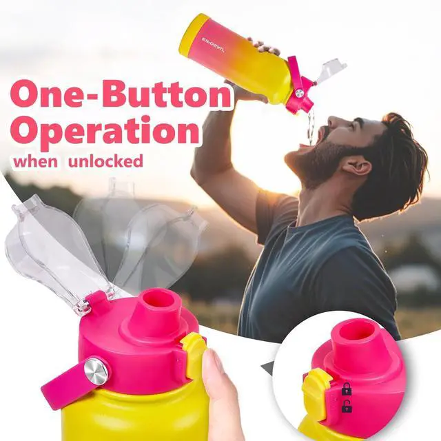 Alt view image 3 of 7 - Insulated Water Bottle with Lid & Boot & Stickers 40 oz Stainless Steel Sweat Free Bottle Keep Cold 24H BPA-Free Sports Wide Mouth Water Bottle YellowRed