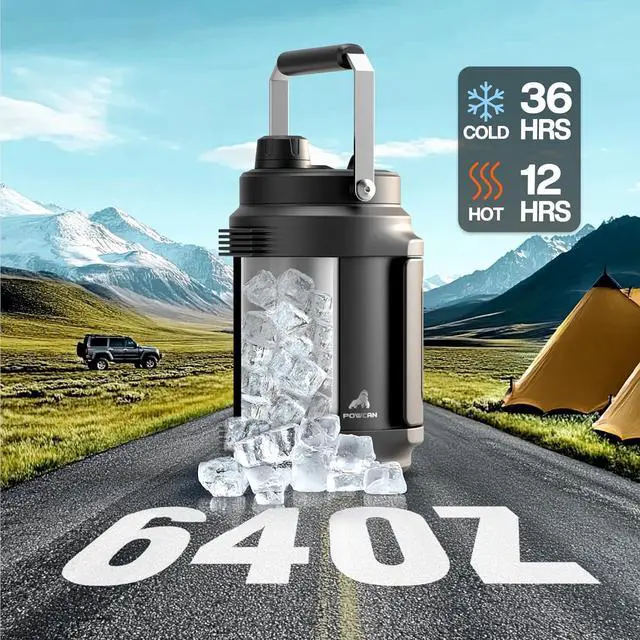 Alt view image 2 of 7 - 64 oz Insulated Water Bottle for Gym: 2-in-1 Straw Spout Lid Dual Handle Leakproof Keep Cold 36H Half Gallon Stainless Steel Water Jug for Travel Hiking Cycling Park Workout Picnic (Midnight)