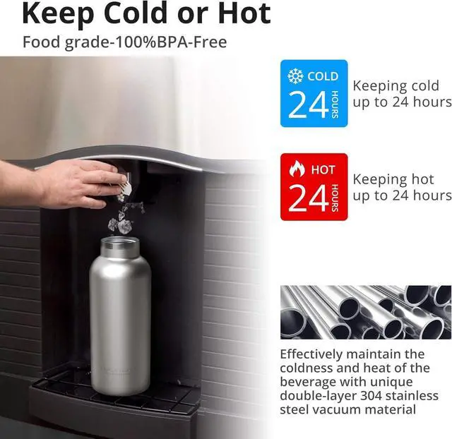 Alt view image 4 of 7 - Triple Tree 34OZ Vacuum Insulated Stainless Steel Water Bottle Double Wall Wide Mouth Lids Keeps beverage Hot or Cold Sweat Proof