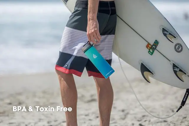 Alt view image 7 of 7 - Stainless Steel Insulated Water Bottle with Straw - For Cold & Hot Drinks - Metal Vacuum Flask with Screw Cap and Modern Leakproof Sport Thermos for Adults (Teal/Blue 24oz)