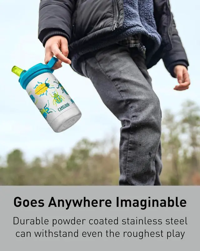 Alt view image 2 of 6 - Eddy+ Kids Bite Valve Straw Insulated Stainless Steel Water Bottle Bugs 12oz