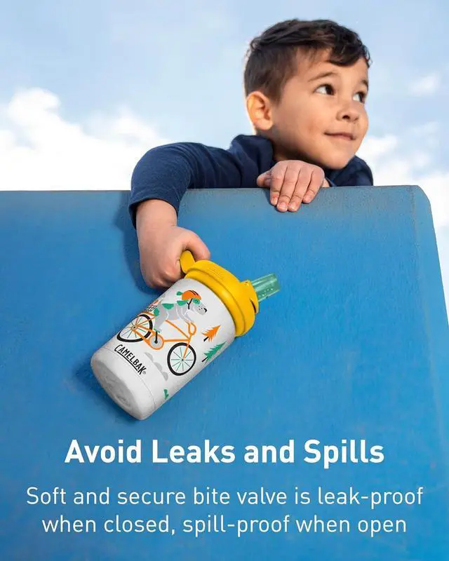 Alt view image 4 of 6 - Eddy+ Kids Bite Valve Straw Insulated Stainless Steel Water Bottle Bugs 12oz