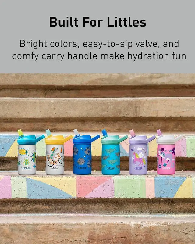 Alt view image 5 of 6 - Eddy+ Kids Bite Valve Straw Insulated Stainless Steel Water Bottle Bugs 12oz