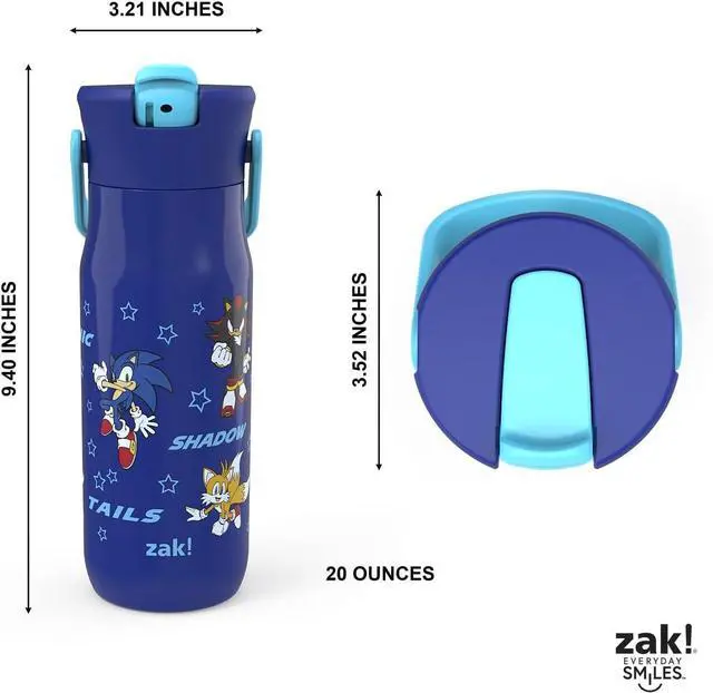 Alt view image 5 of 7 - Harmony Sonic the Hedgehog Water Bottle for Travel or Home 20oz Recycled Stainless Steel is Leak-Proof When Closed and Vacuum Insulated with Straw Lid and Carry Handle (Sonic & Friends)