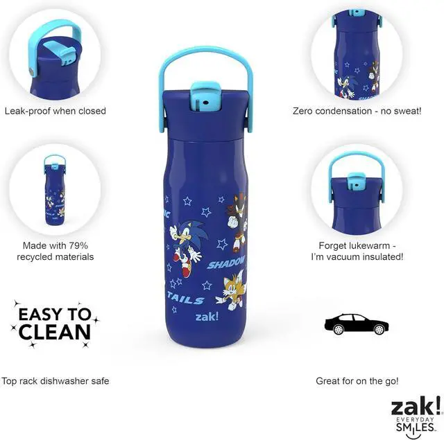 Alt view image 4 of 7 - Harmony Sonic the Hedgehog Water Bottle for Travel or Home 20oz Recycled Stainless Steel is Leak-Proof When Closed and Vacuum Insulated with Straw Lid and Carry Handle (Sonic & Friends)