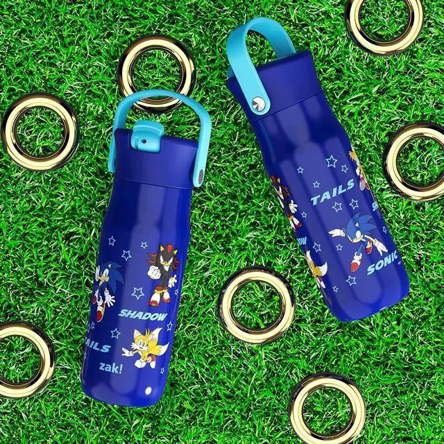 Alt view image 3 of 7 - Harmony Sonic the Hedgehog Water Bottle for Travel or Home 20oz Recycled Stainless Steel is Leak-Proof When Closed and Vacuum Insulated with Straw Lid and Carry Handle (Sonic & Friends)