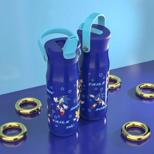 Alt view image 6 of 7 - Harmony Sonic the Hedgehog Water Bottle for Travel or Home 20oz Recycled Stainless Steel is Leak-Proof When Closed and Vacuum Insulated with Straw Lid and Carry Handle (Sonic & Friends)