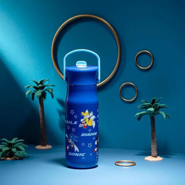 Alt view image 7 of 7 - Harmony Sonic the Hedgehog Water Bottle for Travel or Home 20oz Recycled Stainless Steel is Leak-Proof When Closed and Vacuum Insulated with Straw Lid and Carry Handle (Sonic & Friends)