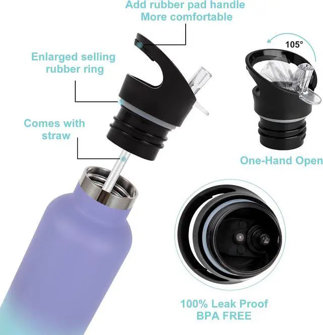 Alt view image 4 of 7 - 24oz Insulated Water Bottles Bulk 2 Pack Stainless Steel Double Wall Sport Bottle with Straw Lid Metal Reusable Thermoses Cup with Hand Cap for School Cyclists Hikers Gift (Assorted Set of 2)