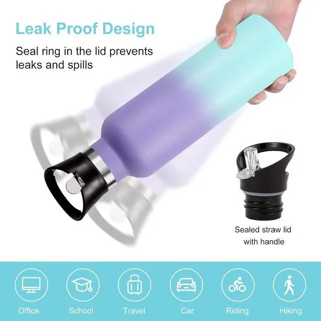 Alt view image 5 of 7 - 24oz Insulated Water Bottles Bulk 2 Pack Stainless Steel Double Wall Sport Bottle with Straw Lid Metal Reusable Thermoses Cup with Hand Cap for School Cyclists Hikers Gift (Assorted Set of 2)