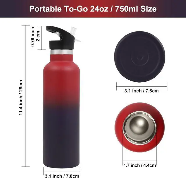 Alt view image 6 of 7 - 24oz Insulated Water Bottles Bulk 2 Pack Stainless Steel Double Wall Sport Bottle with Straw Lid Metal Reusable Thermoses Cup with Hand Cap for School Cyclists Hikers Gift (Assorted Set of 2)