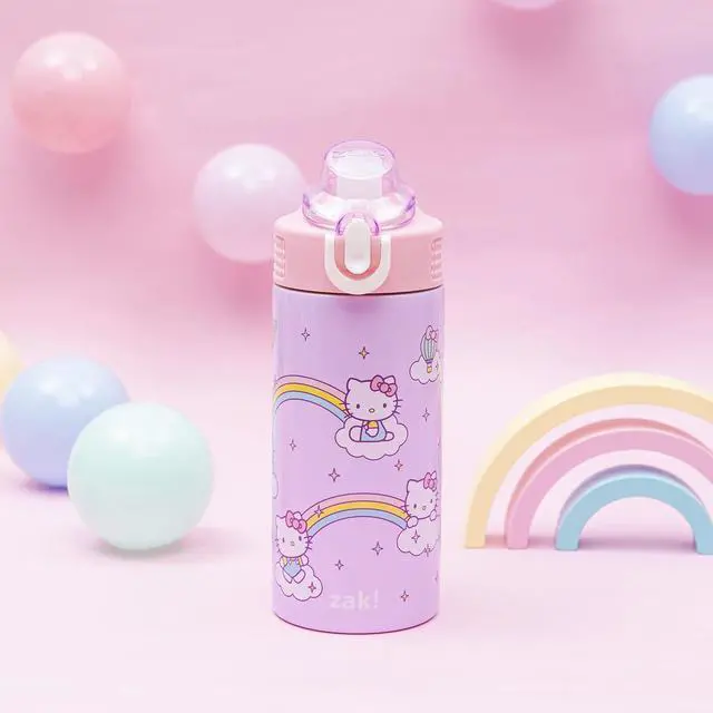 Alt view image 3 of 7 - Sanrio Sage Kids Water Bottle For School or Travel 14oz Stainless Steel Water Bottle With Straw Handle and Leak-Proof Pop-Up Spout Cover (Hello Kitty)