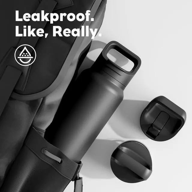 Alt view image 4 of 7 - 40 oz Insulated Water Bottle for Outdoors: 3 Lids Leakproof Keep Ice 24H and Hot 12H Double Wall Large Metal Water Flask with Handle for Camping Hiking Climbing Workout Travel (Midnight Black)