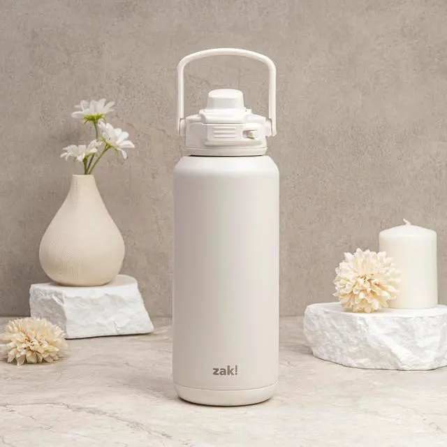Alt view image 3 of 7 - Beacon Straw Lid Water Bottle for Travel or At Home 32oz Stainless Steel is Leak-Proof and Vacuum Insulated with Silicone Spout Cover Carry Handle Protective Base (Linen White)
