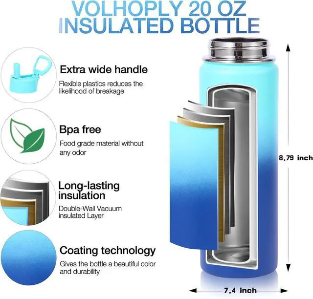 Alt view image 4 of 7 - 20oz Insulated Stainless Steel Water Bottle With Straw Lid Bulk 8 Pack Kids Double Wall Vacuum Cups With Handle Reusable Outdoor Sports Metal Bottles Travel Flask Keep Cold(Assorted 8)