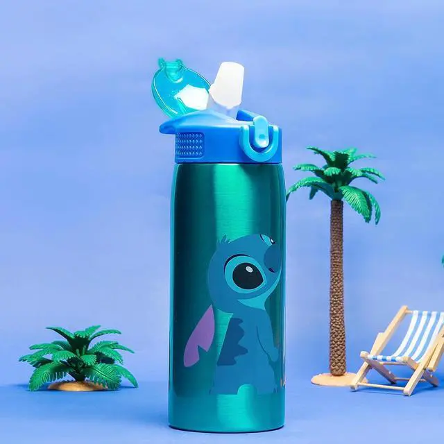 Alt view image 2 of 7 - Disney Lilo and Stitch Water Bottle for Travel and At Home 19 oz Vacuum Insulated Stainless Steel with Locking Spout Cover Built-In Carrying Loop Leak-Proof Design (Stitch)