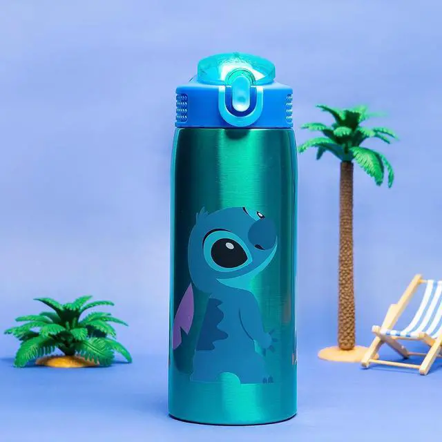Alt view image 3 of 7 - Disney Lilo and Stitch Water Bottle for Travel and At Home 19 oz Vacuum Insulated Stainless Steel with Locking Spout Cover Built-In Carrying Loop Leak-Proof Design (Stitch)
