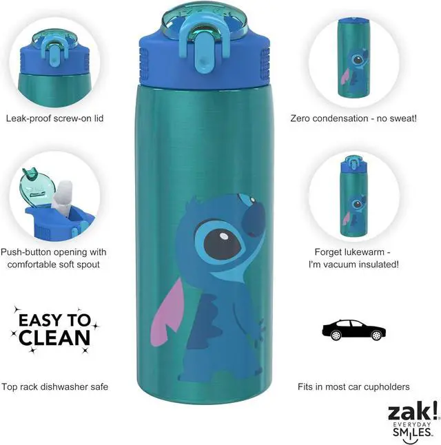 Alt view image 4 of 7 - Disney Lilo and Stitch Water Bottle for Travel and At Home 19 oz Vacuum Insulated Stainless Steel with Locking Spout Cover Built-In Carrying Loop Leak-Proof Design (Stitch)