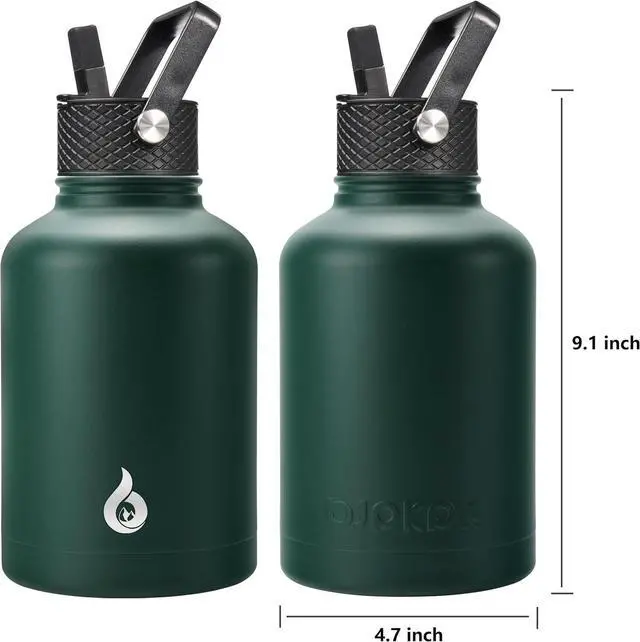 Alt view image 2 of 6 - Insulated Water Bottles with Straw Lid 50oz Large Water Jug Stainless Steel Vacuum Bottles Hot & Cold Thermos with 3 Lids and Paracord Handle Army Green