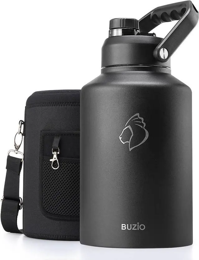 Main image of 1 Gallon Water Bottle Insulated (Cold for 48 Hrs) 3.58in Big Wide Mouth Leak Proof 128oz Large Water Jug Stainless Steel Metal Flask with Handle for Camping Outdoor Work Travel Hiking Black
