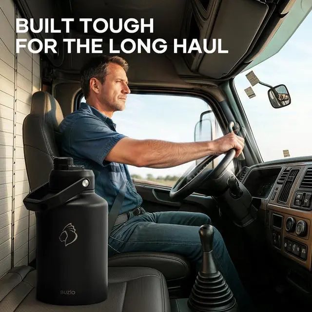 Alt view image 5 of 7 - 1 Gallon Water Bottle Insulated (Cold for 48 Hrs) 3.58in Big Wide Mouth Leak Proof 128oz Large Water Jug Stainless Steel Metal Flask with Handle for Camping Outdoor Work Travel Hiking Black