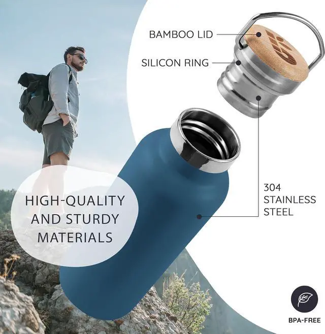 Alt view image 2 of 7 - Insulated Water Bottle 24oz Blue Water Bottle for Hiking Stainless Steel Water Bottle Water Bottle with Handle Metal Water Bottle Wide Mouth Steel Water Bottle  Aegean Blue