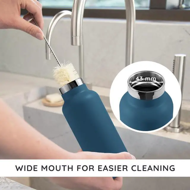 Alt view image 4 of 7 - Insulated Water Bottle 24oz Blue Water Bottle for Hiking Stainless Steel Water Bottle Water Bottle with Handle Metal Water Bottle Wide Mouth Steel Water Bottle  Aegean Blue