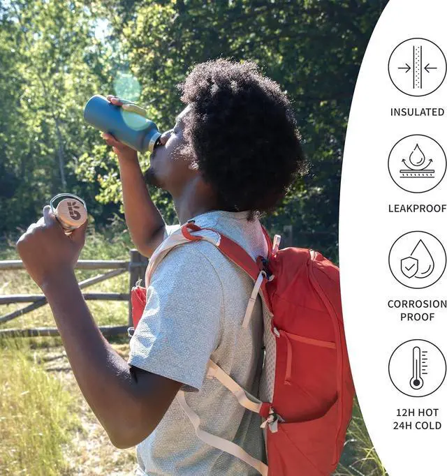 Alt view image 3 of 7 - Insulated Water Bottle 24oz Blue Water Bottle for Hiking Stainless Steel Water Bottle Water Bottle with Handle Metal Water Bottle Wide Mouth Steel Water Bottle  Aegean Blue