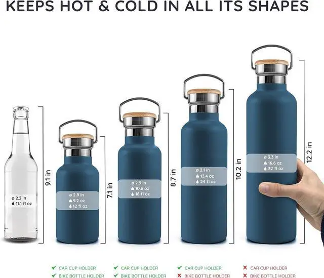 Alt view image 5 of 7 - Insulated Water Bottle 24oz Blue Water Bottle for Hiking Stainless Steel Water Bottle Water Bottle with Handle Metal Water Bottle Wide Mouth Steel Water Bottle  Aegean Blue