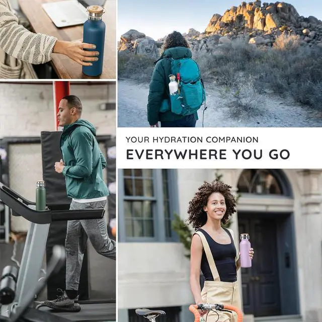 Alt view image 6 of 7 - Insulated Water Bottle 24oz Blue Water Bottle for Hiking Stainless Steel Water Bottle Water Bottle with Handle Metal Water Bottle Wide Mouth Steel Water Bottle  Aegean Blue