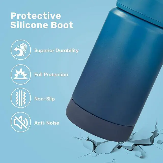 Alt view image 4 of 7 - 12 oz Water Bottle Kids Water Bottles for School Toddler Water Bottle with Straw & Handle 304 Stainless Steel Insulated Water Bottle Non-slip Silicone Base BPA Free Gradient Blue