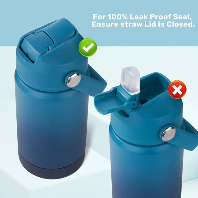 Alt view image 6 of 7 - 12 oz Water Bottle Kids Water Bottles for School Toddler Water Bottle with Straw & Handle 304 Stainless Steel Insulated Water Bottle Non-slip Silicone Base BPA Free Gradient Blue