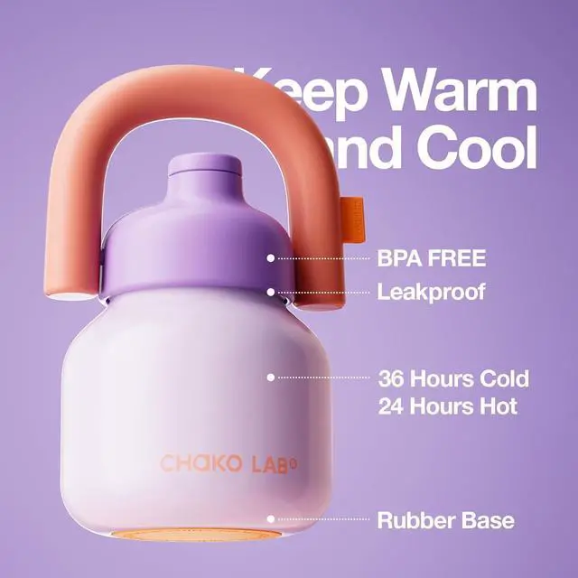 Alt view image 2 of 7 - Water Bottle with Straw and Carry Handle | Wide Mouth vacuum insulated stainless steel Bottles | Reusable leak-proof and BPA-free | 33oz (Purple&Orange)